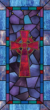 Stained glass church window film cross design