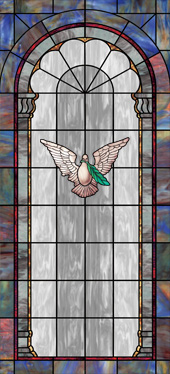Faux stained glass church window film cross design