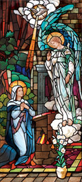 decorative stained glass church window film Annunciation to Mary
