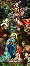 decorative stained glass church window film nativity