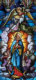 Assumption stained glass church window film religious medallion design