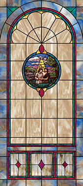 decorative stained glass window film design with medallion IN-1