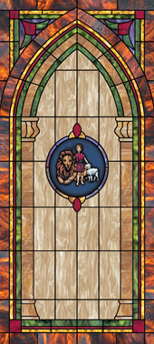 decorative stained glass window film appliqué design with medallion