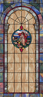 decorative stained glass window film design with medallion