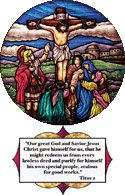 Crucifix scene for stained glass medallion
