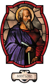 Saint Luke decorative stained glass window film religious medallion design