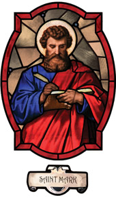Saint Mark decorative stained glass window film religious medallion design