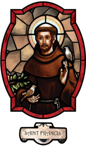 Saint Francis of Assisi decorative stained glass window applique religious medallion design