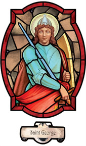 decorative stained glass window film religious medallion design Saint George