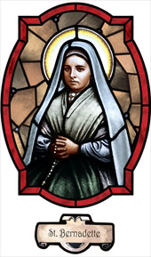 decorative stained glass window film religious medallion saint Bernadette