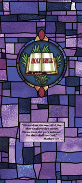 Decorative stained glass church window film cling medallion and scripture design IN7