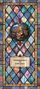 Decorative church window film cling medallion and scripture design IN42