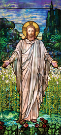 come Unto Me stained glass window film design